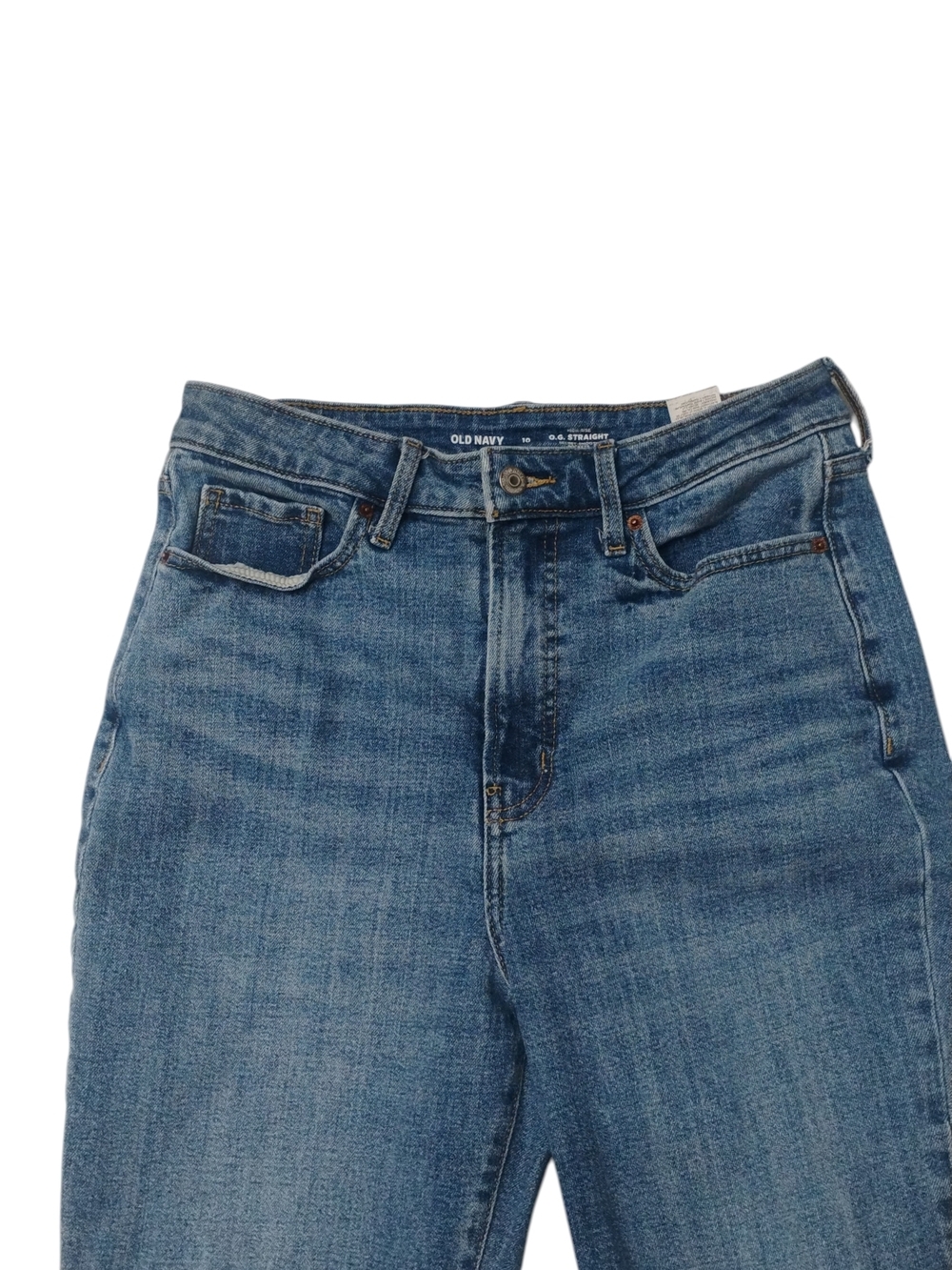Old Navy OG Women's Straight-Leg Jeans in Medium Blue Wash Side Slit Flare SZ 10 - Picture 2 of 5